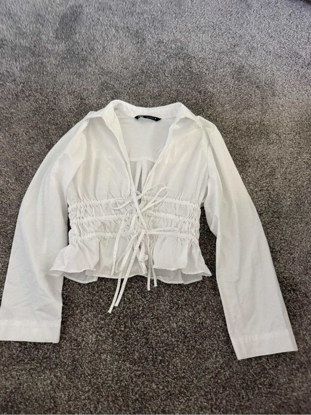 White Ruched Tie-Front Women's Top